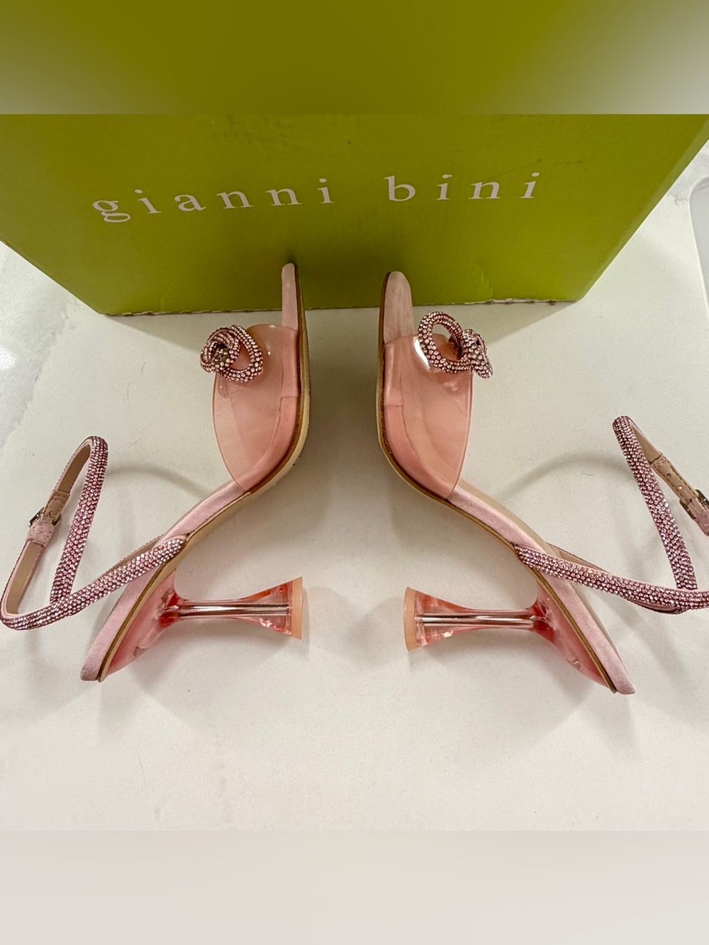 Gianni Bini's - Haydn Clear Rhinestone Bow Ankle Strap Heels - 37 - Pink - Picture 7 of 7